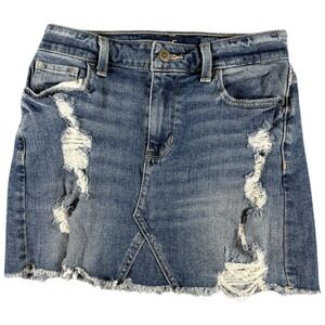 Hollister High Rise Denim Mini Skirt Womens 1 Blue Vintage Stretch Distressed